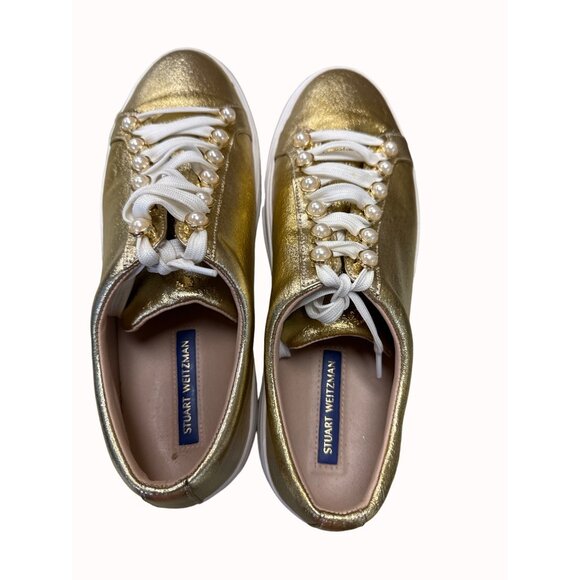 Stuart Weitzman Women’s Gold Shimmer Shoe/Sneakers Sz 9.5 SKU 5033 - Picture 7 of 12